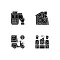 Meal delivery orders black glyph icons set on white space Royalty Free Stock Photo
