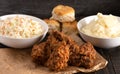 Meal of Fried Chicken Mashed Potatoes Coleslaw and Buttermilk Biscuits Royalty Free Stock Photo