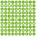 100 meal icons hexagon green Royalty Free Stock Photo