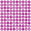 100 meal icons hexagon violet Royalty Free Stock Photo