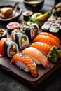 meal japan fish roll seafood rice japanese set food sushi. Generative AI.