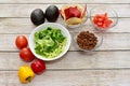 Fresh chopped and prepared ingredients for making homemade tacos and nachos for delicious tasty family dinner Royalty Free Stock Photo