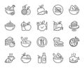 Meal line icons. Vegatable dish, poke bowl food and healthy salad set. Vector Royalty Free Stock Photo