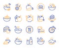 Meal line icons. Vegatable dish, poke bowl food and healthy salad set. Vector Royalty Free Stock Photo