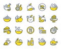 Meal line icons. Vegatable dish, poke bowl food and healthy salad set. Vector Royalty Free Stock Photo