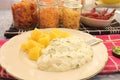 A meal of potatoes with a cream of wild garlic