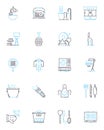 Meal prep area linear icons set. Countertop, Storage, Organization, Cooking, Fridge, Pantry, Shelves line vector and