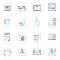 Meal prep area linear icons set. Countertop, Storage, Organization, Cooking, Fridge, Pantry, Shelves line vector and