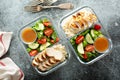 Meal prep containers with grilled chicken Royalty Free Stock Photo