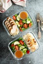 Meal prep containers with grilled chicken Royalty Free Stock Photo