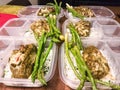 Meal preparations for 6 days with rice, stuffed chicken and asparagus