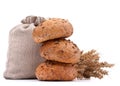 Meal sack, bread rolls and ears bunch still life cutout Royalty Free Stock Photo