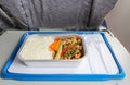 Meal serve on airplane for passenger Royalty Free Stock Photo