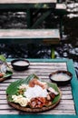 Meal set of traditional Filippino Food, side view