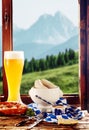 Meal at a tavern with an alpine view Royalty Free Stock Photo