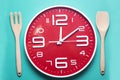 Meal time with alarm clock, lunch time Royalty Free Stock Photo