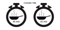 Meal Timer logo design. 5 minutes cook in boiling saucepan, fry pan, microwave watt and oven cooker