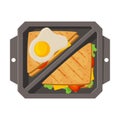 Meal Tray Filled with Sandwiches and Fried Egg, Healthy Food For Kids And Students, View from Above Flat Vector