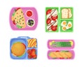 Meal trays with healthy balanced food for children set