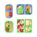 Meal trays with healthy balanced food for children set