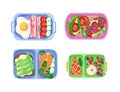 Meal trays with healthy food for lunch set