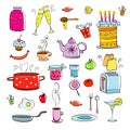 Meal and ware doodle set Royalty Free Stock Photo