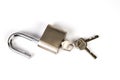 Mealic padlock with the key on white background Royalty Free Stock Photo