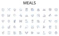Meals line icons collection. Build, Create, Engineer, Design, Fabricate, Develop, Assemble vector and linear