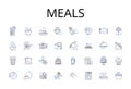 Meals line icons collection. Foodstuffs, Grub, Comestibles, Cuisine, Fare, Victuals, Provisions vector and linear Royalty Free Stock Photo