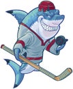 Mean Cartoon Hockey Shark with Stick and Puck Royalty Free Stock Photo