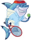 Mean Cartoon Tennis Player Shark with Racquet and Ball Royalty Free Stock Photo