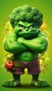 Mean Green Fighting Machine Superhero with Broccoli Head on Green Vegetables Background. Generative ai