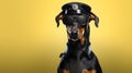 Mean looking Doberman Pinscher working as a security officer or cop. Generative AI Royalty Free Stock Photo