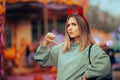 Mean Selfish Woman Wearing Devil Horns Pointing to Herself Royalty Free Stock Photo