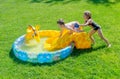 Mean sister and brother in pool