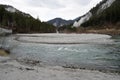 Meander in the Anterior Rhine in the bottom of Ruinaulta ravine or gorge in Switzerland.