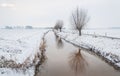 Meandering ditch in a rural landscape covered with snow Royalty Free Stock Photo