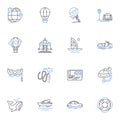 Meandering migrants line icons collection. Journeys, Routes, Migration, Wanderlust, Trekking, Roaming, Pilgrimage vector