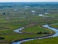 Meandering Narew river near Tykocin in Poland - drone aerial view, landscape photography Royalty Free Stock Photo