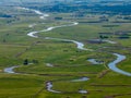 Meandering Narew river near Tykocin in Poland - drone aerial view, landscape photography