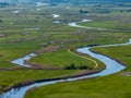 Meandering Narew river near Tykocin in Poland - drone aerial view, landscape photography Royalty Free Stock Photo