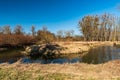 Meandering Odra river in early springtime CHKO Poodri in Czech republic Royalty Free Stock Photo