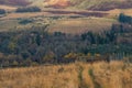 Meandering path through fields in golden winter light, Scotland Royalty Free Stock Photo