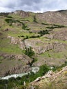 Meandering river in mountain landscape