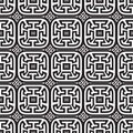 Meanders black and white vector seamless pattern. Abstract check