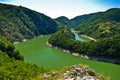 Meanders at rocky river Uvac gorge on sunny morning Royalty Free Stock Photo