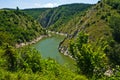 Meanders at rocky river Uvac gorge on sunny morning Royalty Free Stock Photo