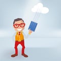 Male with tablet, cloud and upload