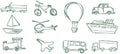 Set of sketches about Means of transport isolated Royalty Free Stock Photo