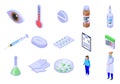 Measles icons set, isometric style